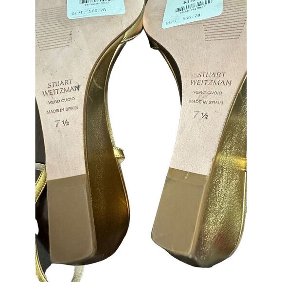 $425 STUART WEITZMAN GLORIA LEATHER WEDGE SANDAL PLATINO METALLIC  71/2 - Picture 8 of 10